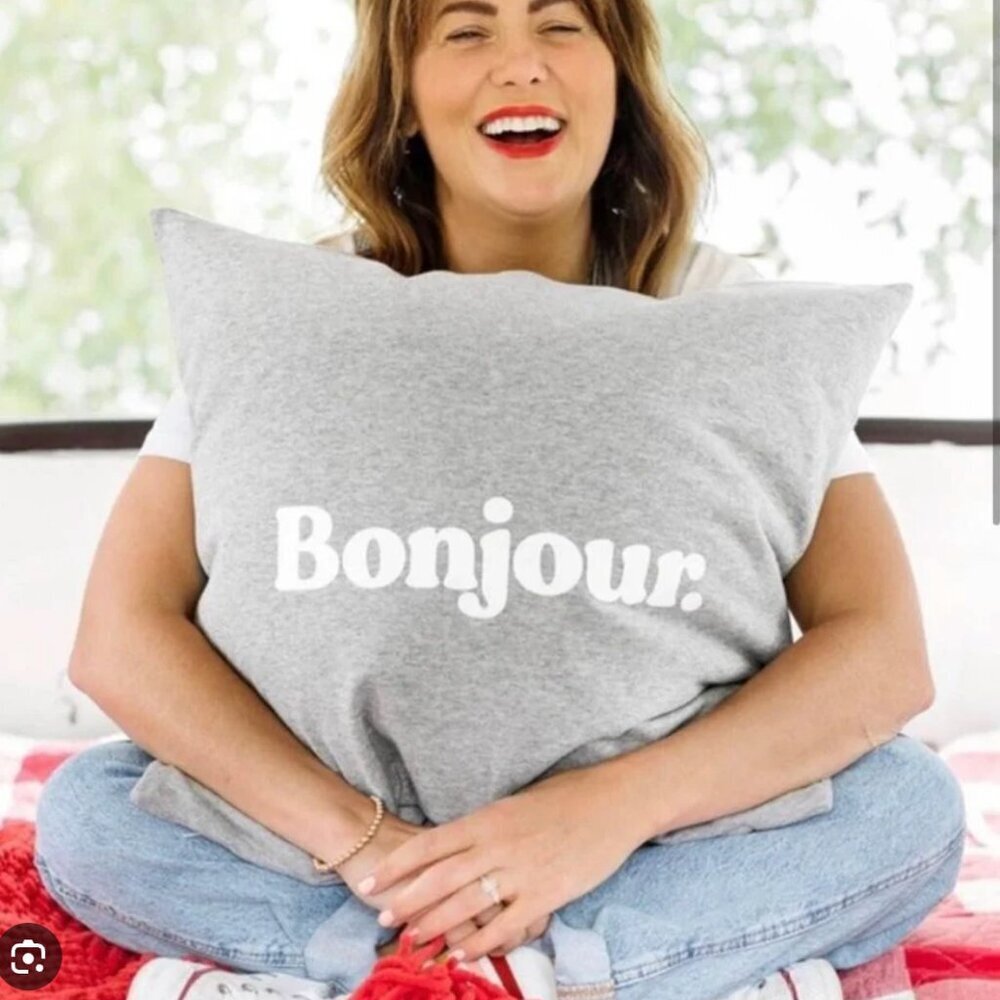 Jilly Box X Province of Canada Gray Bonjour Graphic PiIlow Cover